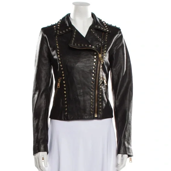 Versace Versus collection gold studded leather jacket size 46 - Picture 4 of 12